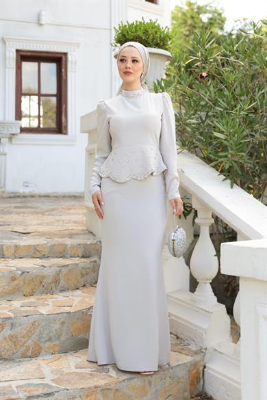 Duygu Taş Detay Abiye - Bej