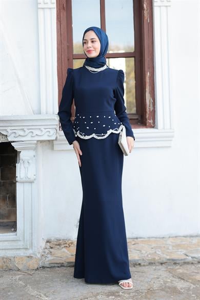 Duygu Taş Detay Abiye - Lacivert