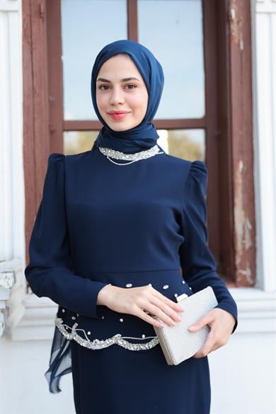 Duygu Taş Detay Abiye - Lacivert