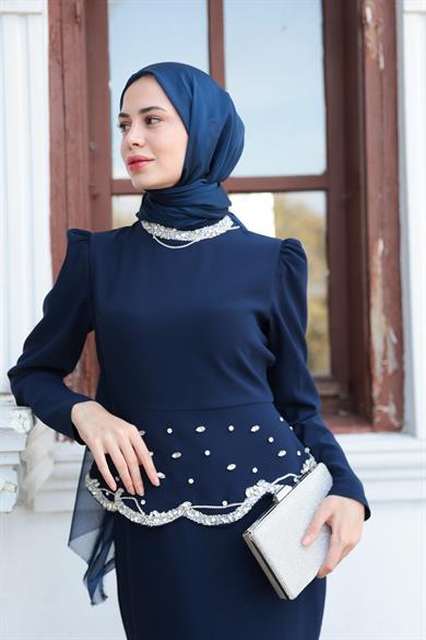 Duygu Taş Detay Abiye - Lacivert