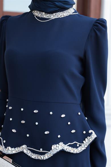 Duygu Taş Detay Abiye - Lacivert