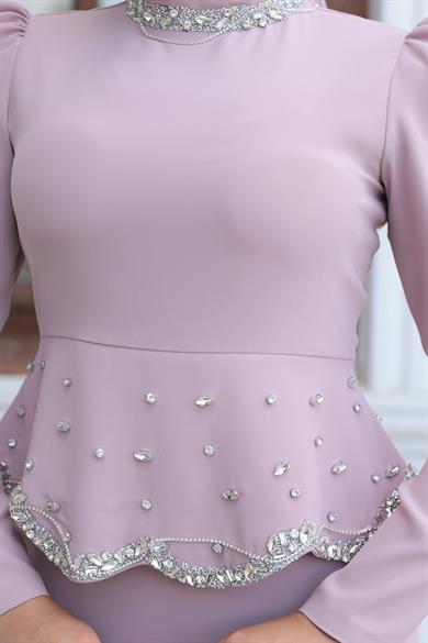 Duygu Taş Detay Abiye - Pudra