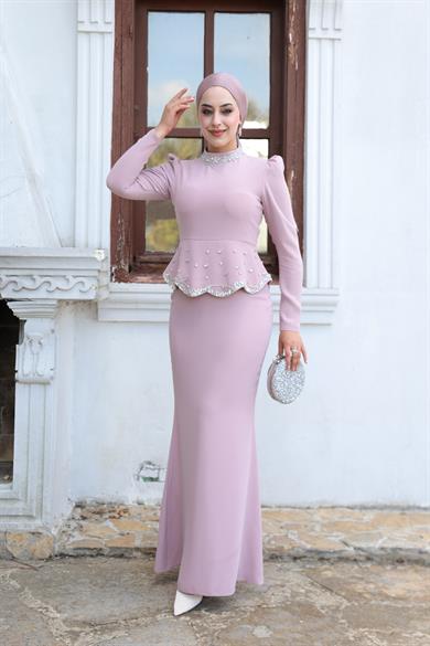 Duygu Taş Detay Abiye - Pudra