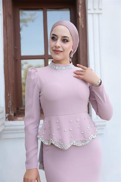 Duygu Taş Detay Abiye - Pudra