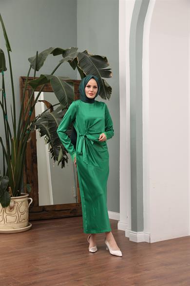 Eftelya Satin Evening Dress - Green