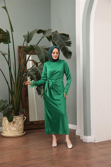 Eftelya Satin Evening Dress - Green