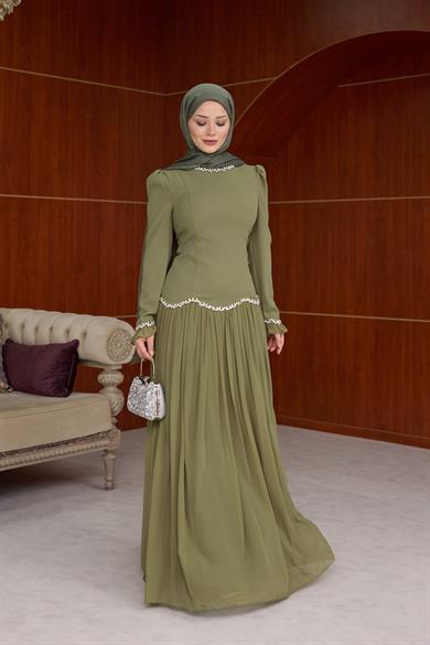 Efulim Taş İşleme ve Plise Abiye - Haki