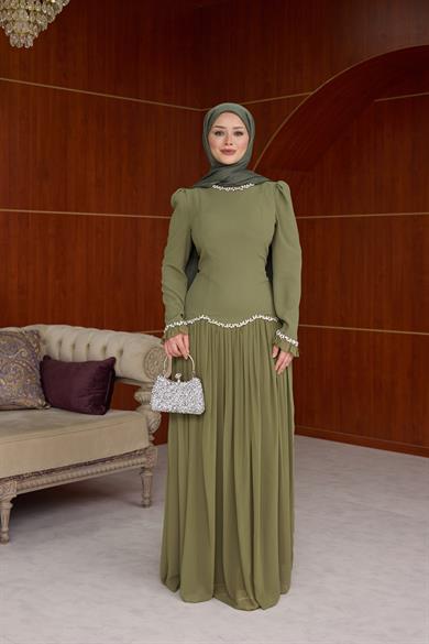 Efulim Taş İşleme ve Plise Abiye - Haki