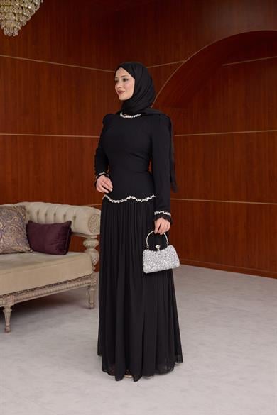 Efulim Taş İşleme ve Plise Abiye - Siyah