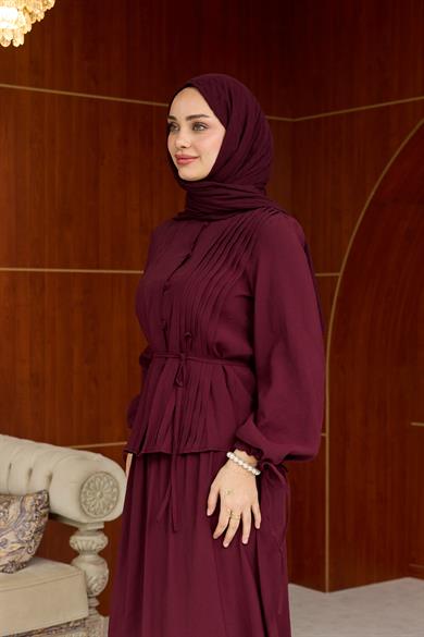 Ela Düğmeli Takım - Bordo