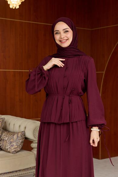 Ela Düğmeli Takım - Bordo