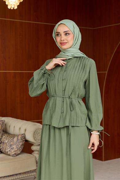 Ela Düğmeli Takım - Mint Yeşil