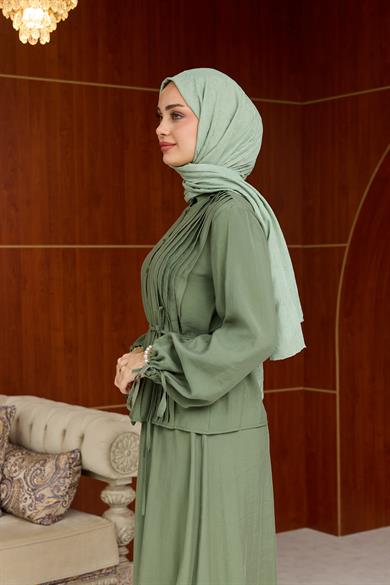Ela Düğmeli Takım - Mint Yeşil