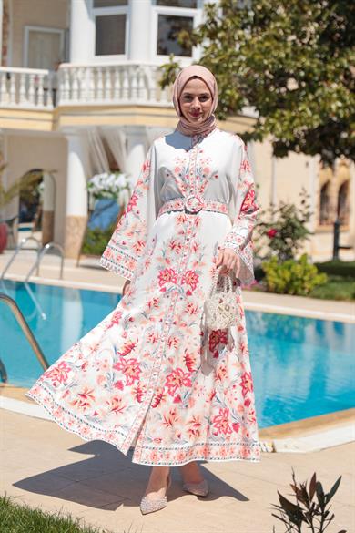 Elenor Elbise - Ekru-Eflatun