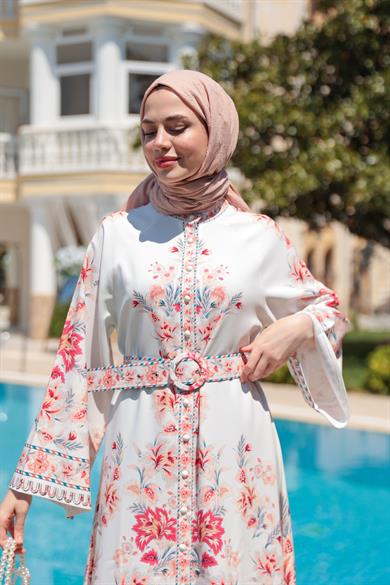 Elenor Elbise - Ekru-Eflatun