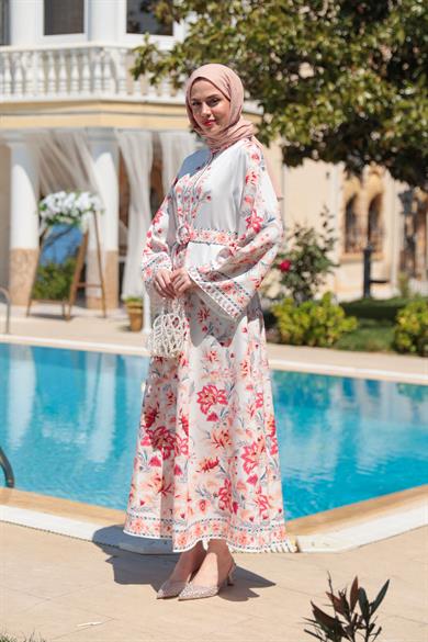 Elenor Elbise - Ekru-Eflatun