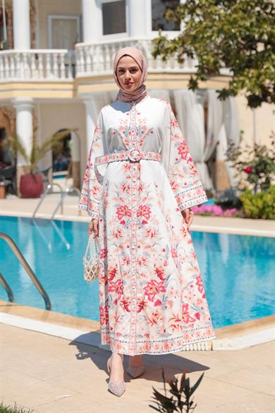 Elenor Elbise - Ekru-Eflatun