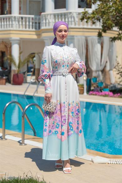 Elenor Elbise - Ekru-Lila