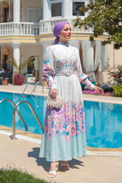 Elenor Elbise - Ekru-Lila