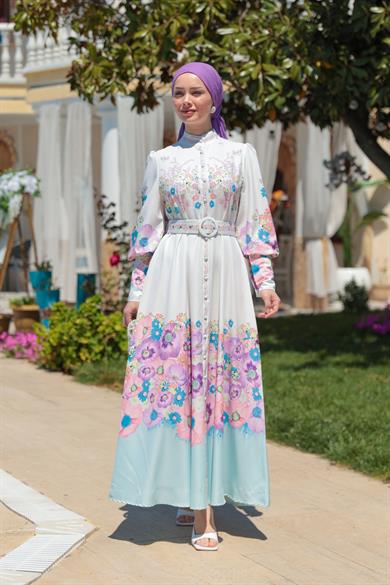 Elenor Elbise - Ekru-Lila