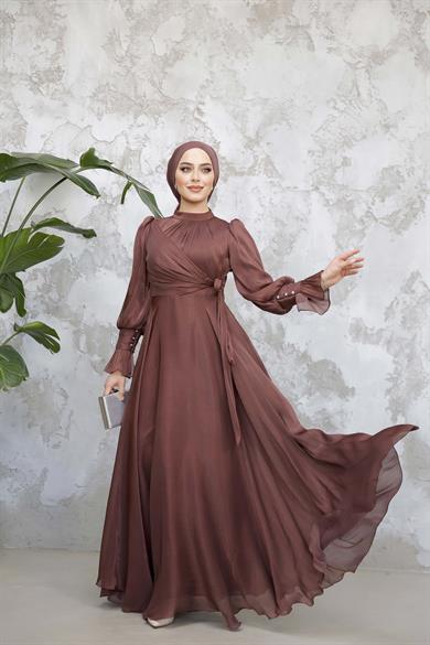 Elif Işıltı Abiye - Kahverengi