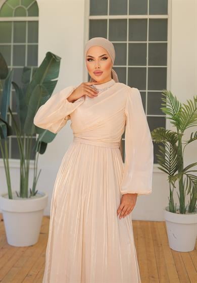 Elmas Işıltı Abiye - Bej