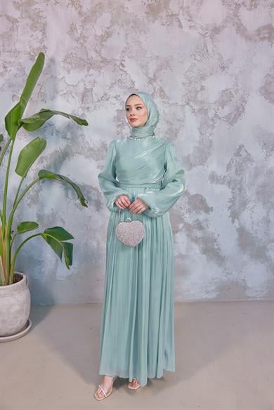 Elmas Işıltı Abiye - Mint Yeşil