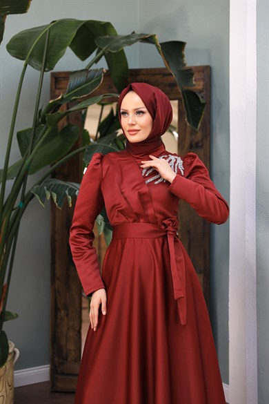 Esila Evening Dress - Claret Red