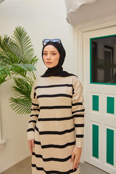 Esila Triko Elbise - Krem