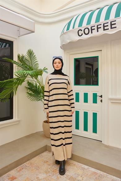 Esila Triko Elbise - Krem