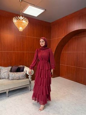 Esin Şifon Kat Abiye - Bordo