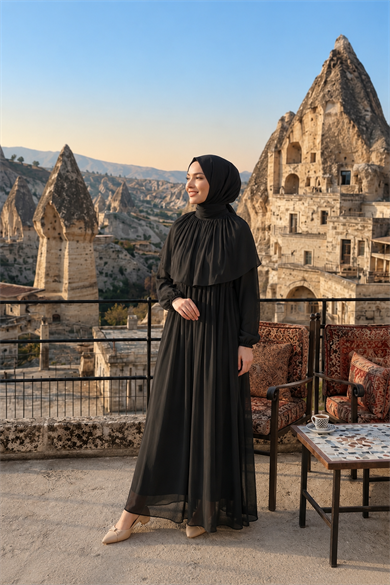 Eslem Yaka Detay Işıltı Abiye - Siyah