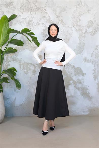 Esnek Kumaş Kat Detaylı Tunik - Ekru