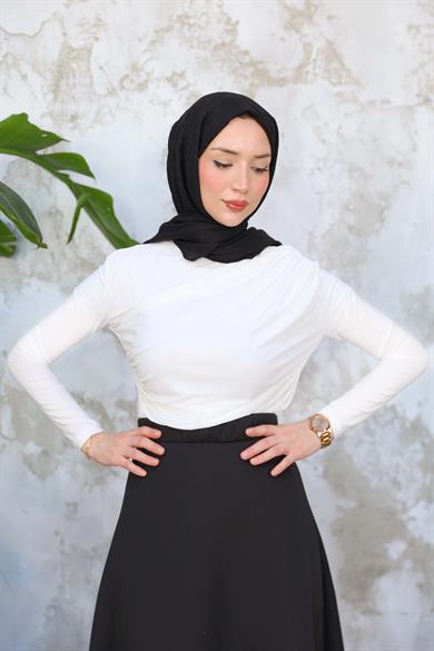 Esnek Kumaş Kat Detaylı Tunik - Ekru