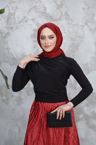 Esnek Kumaş Kat Detaylı Tunik - Siyah