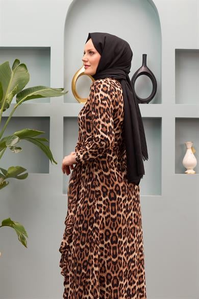 Evrim Leopard Pattern Dress - Black