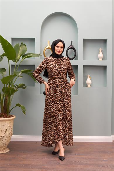 Evrim Leopard Pattern Dress - Black