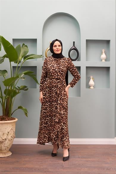 Evrim Leopard Pattern Dress - Black