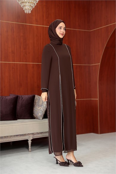 Ezgi Tasarım Abaya - Kahverengi