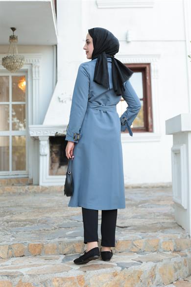 Fermuar Detay Trençkot - Bebe Mavi