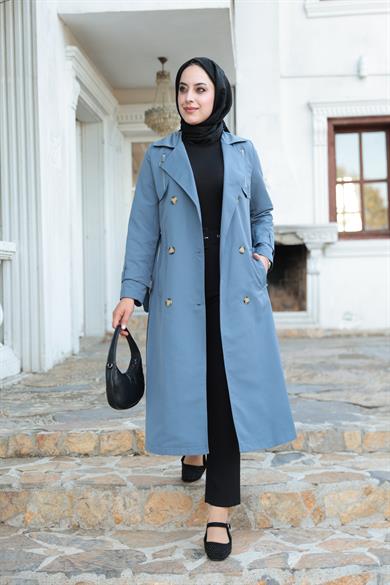 Fermuar Detay Trençkot - Bebe Mavi