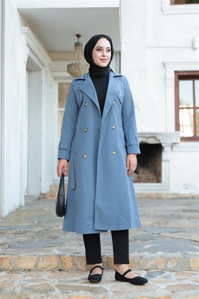 Fermuar Detay Trençkot - Bebe Mavi