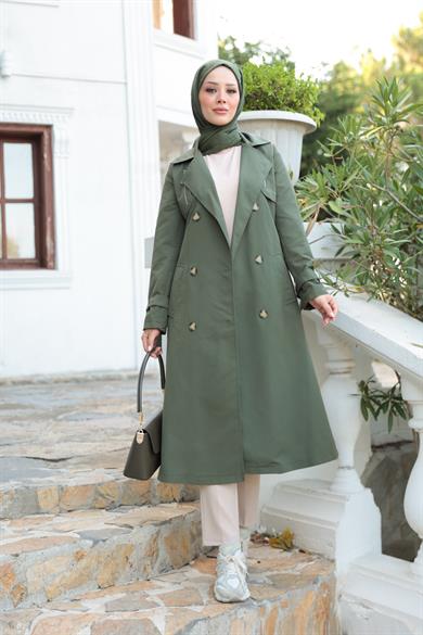 Fermuar Detay Trençkot - Haki