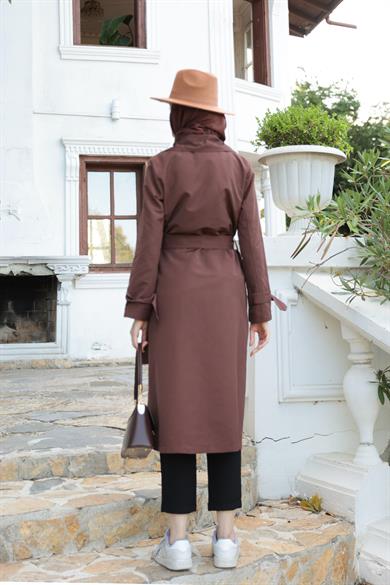 Fermuar Detay Trençkot - Kahverengi