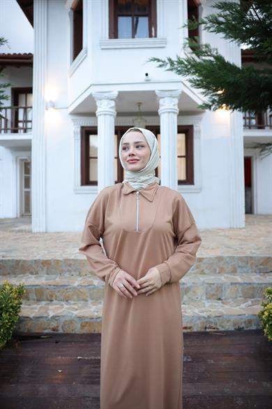 Zipper Detailed Dress - Beige