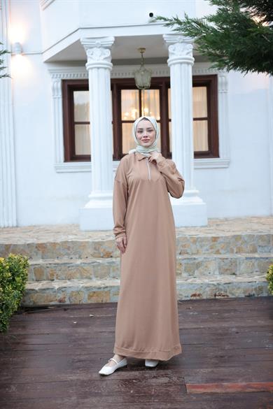 Zipper Detailed Dress - Beige