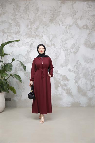 Fermuar Detaylı Elbise - Bordo