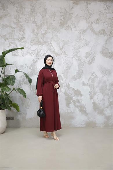 Fermuar Detaylı Elbise - Bordo