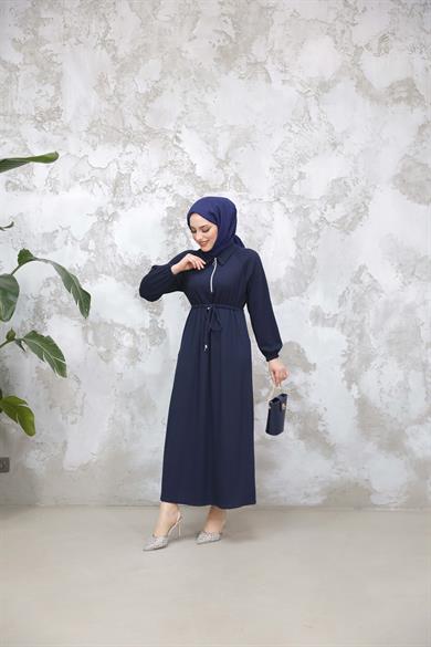 Fermuar Detaylı Elbise - Lacivert