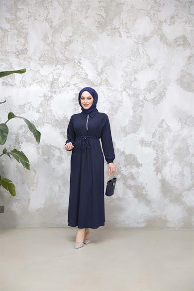 Fermuar Detaylı Elbise - Lacivert